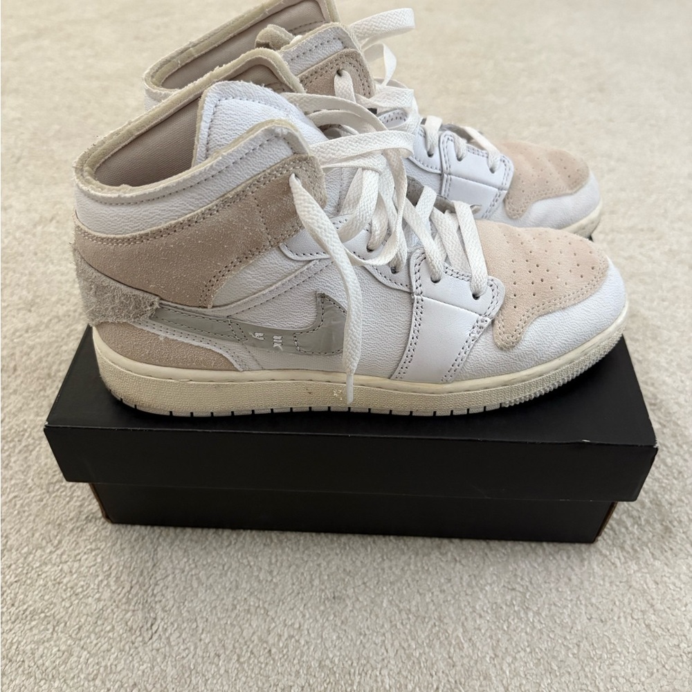Air Jordan 1 Mid White and Beige Sneakers